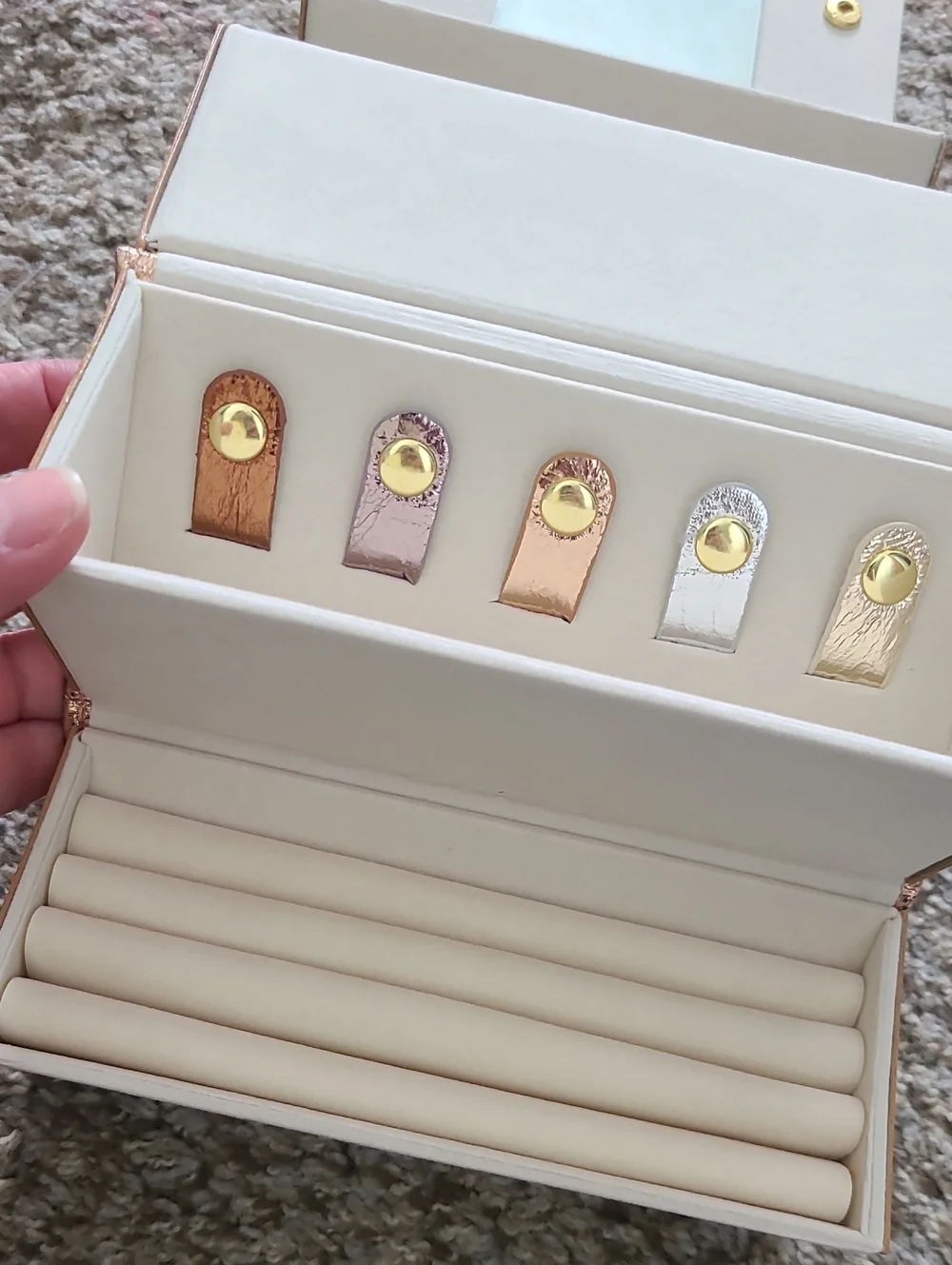 Nordstrom Cream and Rose Gold Foldable Hexagon Jewelry Case